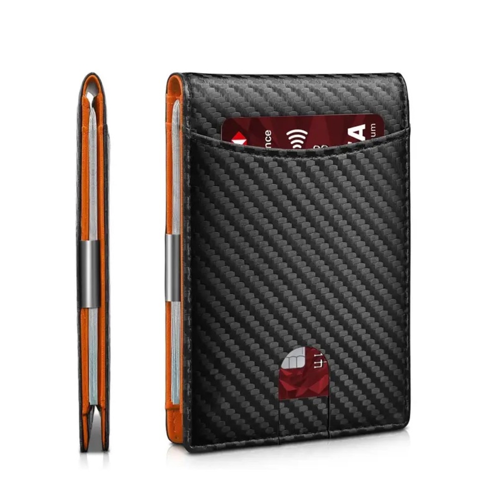 Men’s Black/Orange Slim Bifold Wallet